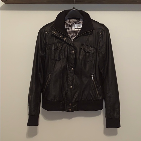 💞3for$40💞GUESS distressed Leather bomber jacket - Picture 2 of 9